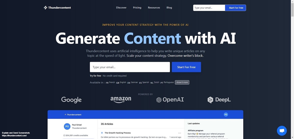 Thundercontent Landing page