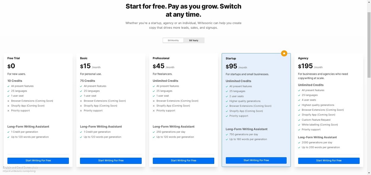 Writesonic Pricing