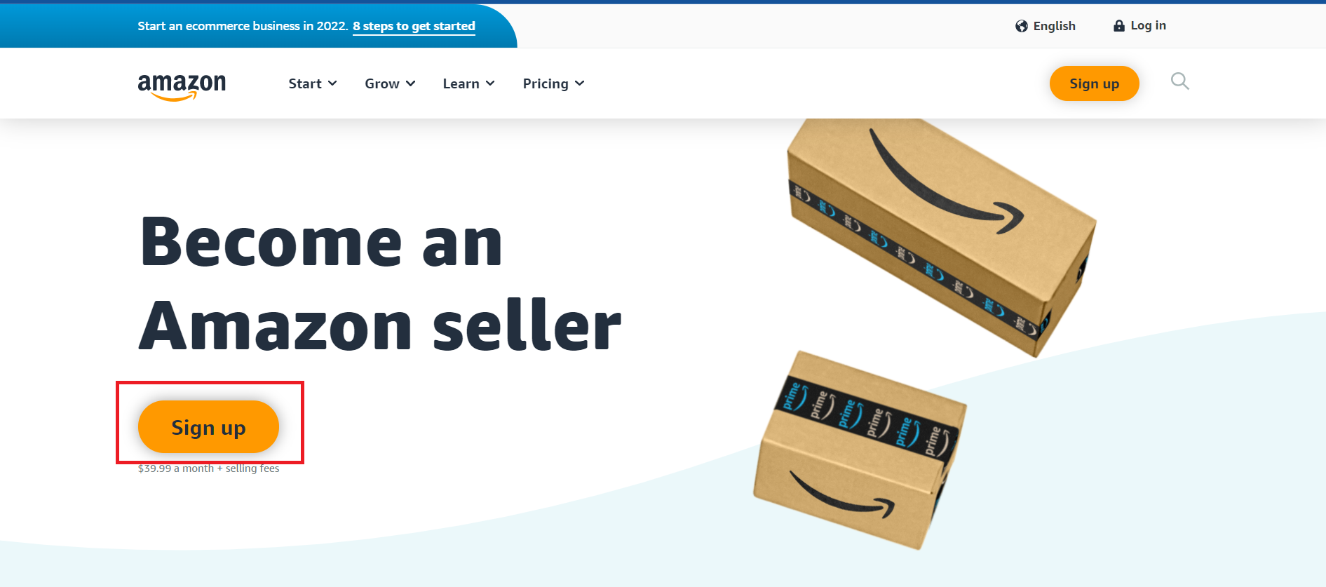 Screenshot of the homepage of the Amazon sellers central.