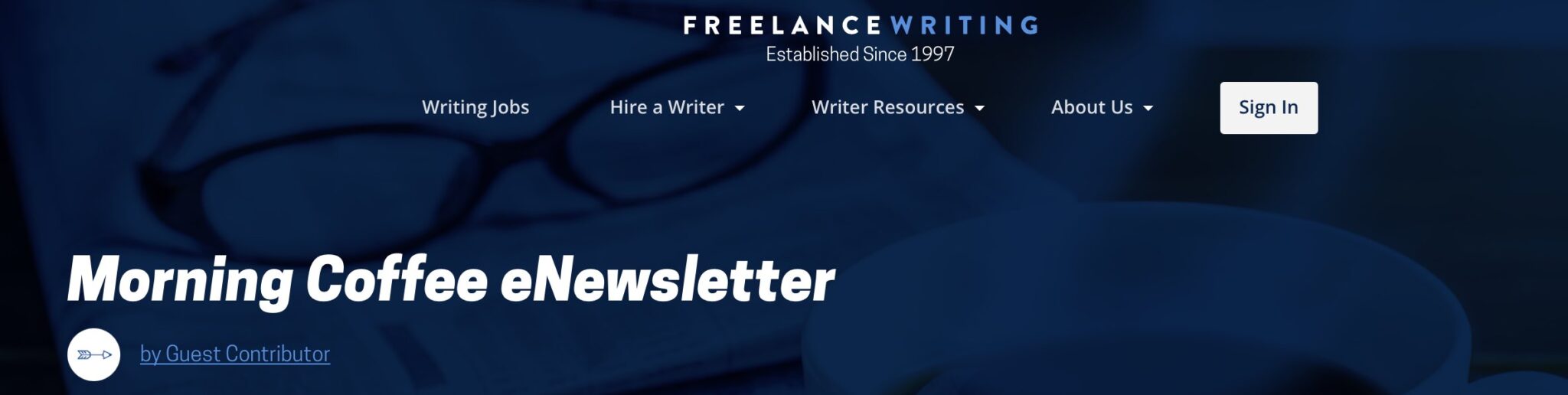 morning coffee newsletter homepage for freelance writing jobs