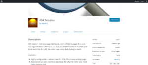 Screenshot of the 404 Solution WordPress plugin page.