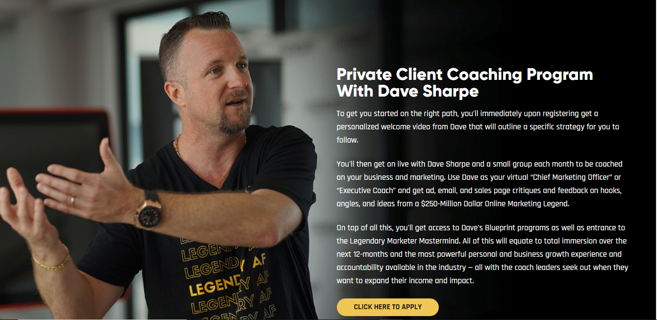 legendary marketer private client coaching program with dave sharpe online marketing training