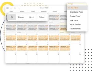 Social Champ's free social media scheduler's calendar view.