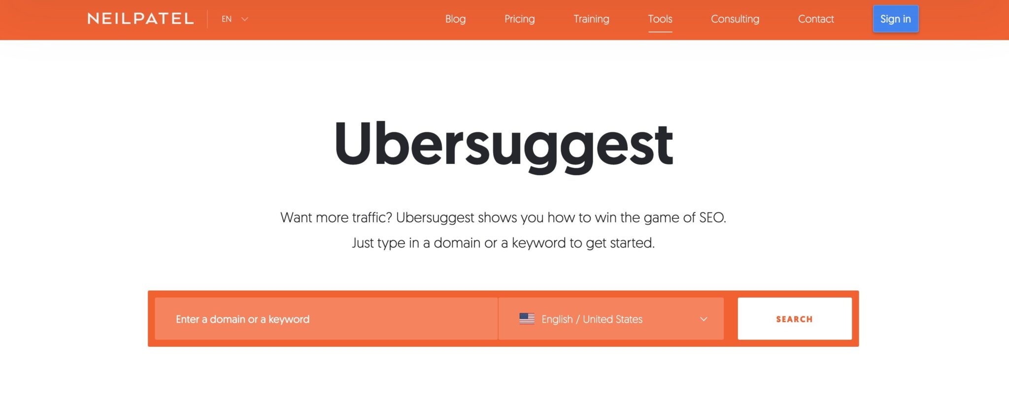 Ubersuggest homepage: Free semrush alternative