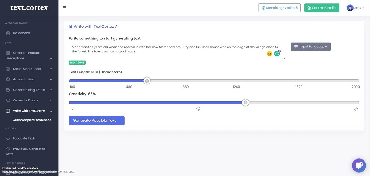 TextCortex AI script writer