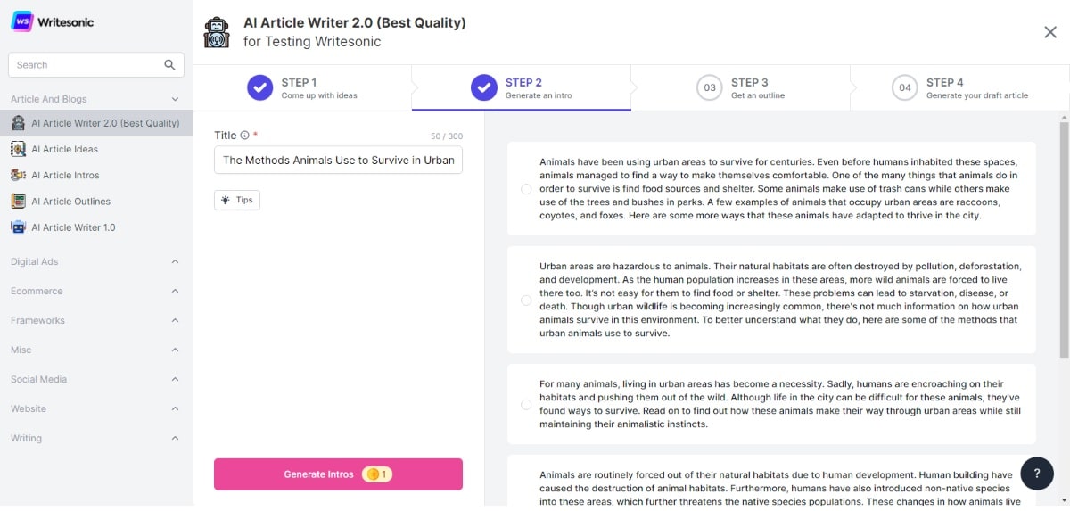 Writesonic Article Writer intros