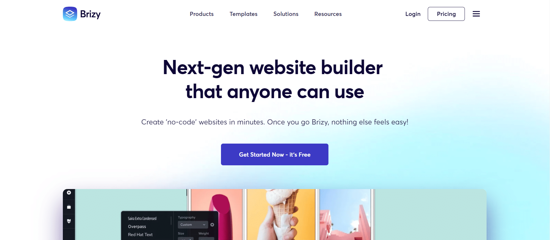 Screenshot of the Brizy WordPress builder homepage.
