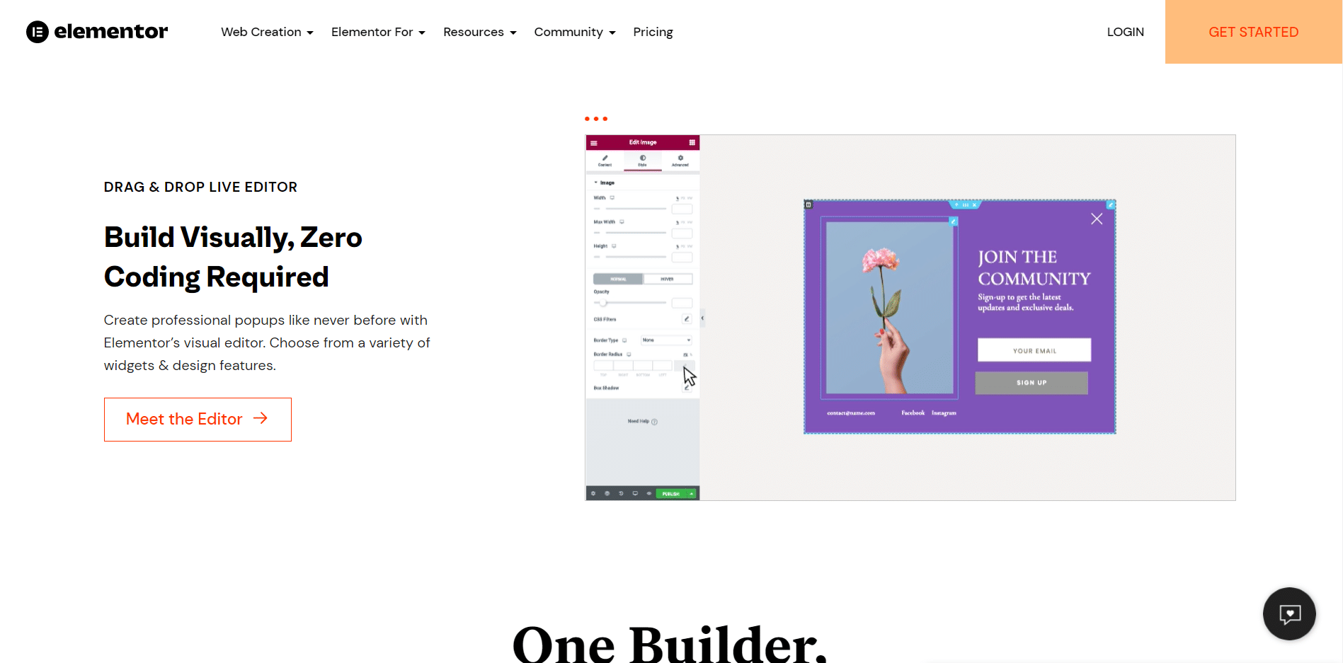 Screenshot of the Elementor popup builder.