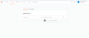 Screenshot of the email finder tool on Hunter.io.