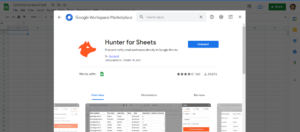 Screenshot of the Hunter for Sheets Google Sheets add-on.
