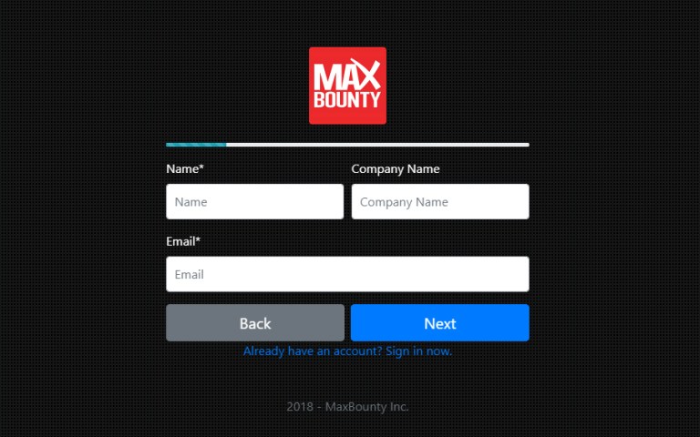 MaxBounty registration form