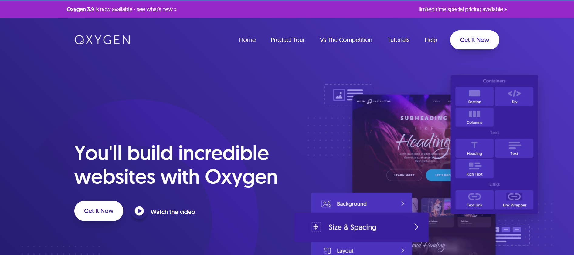 Screenshot of the Oxygen homepage.