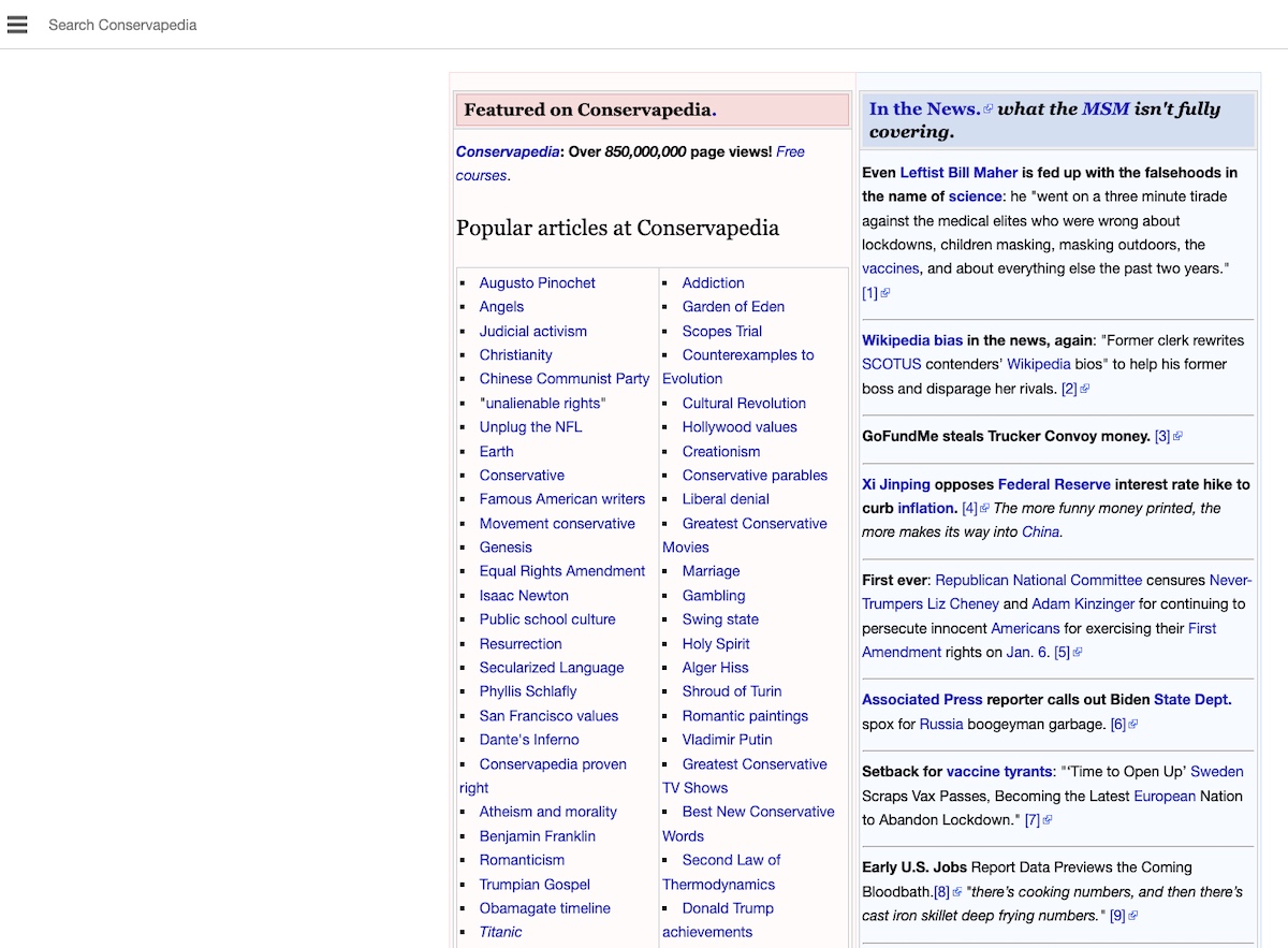 Conservapedia Landing page