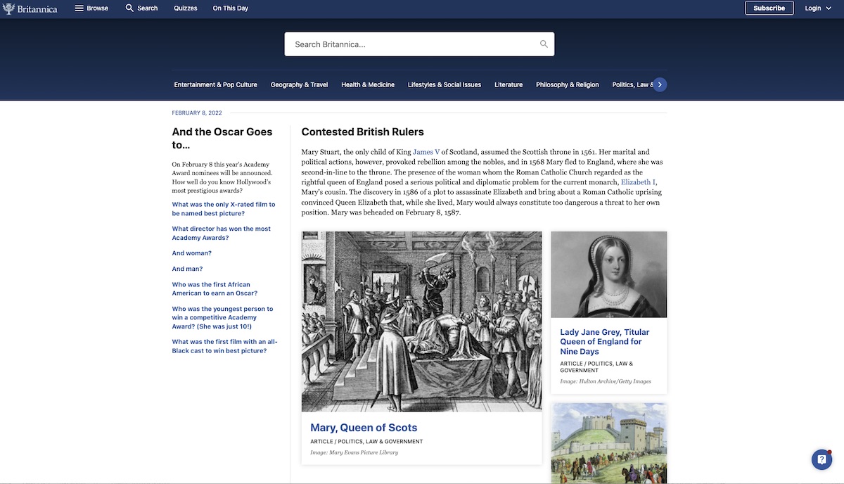 Encyclopedia Britannica Landing page