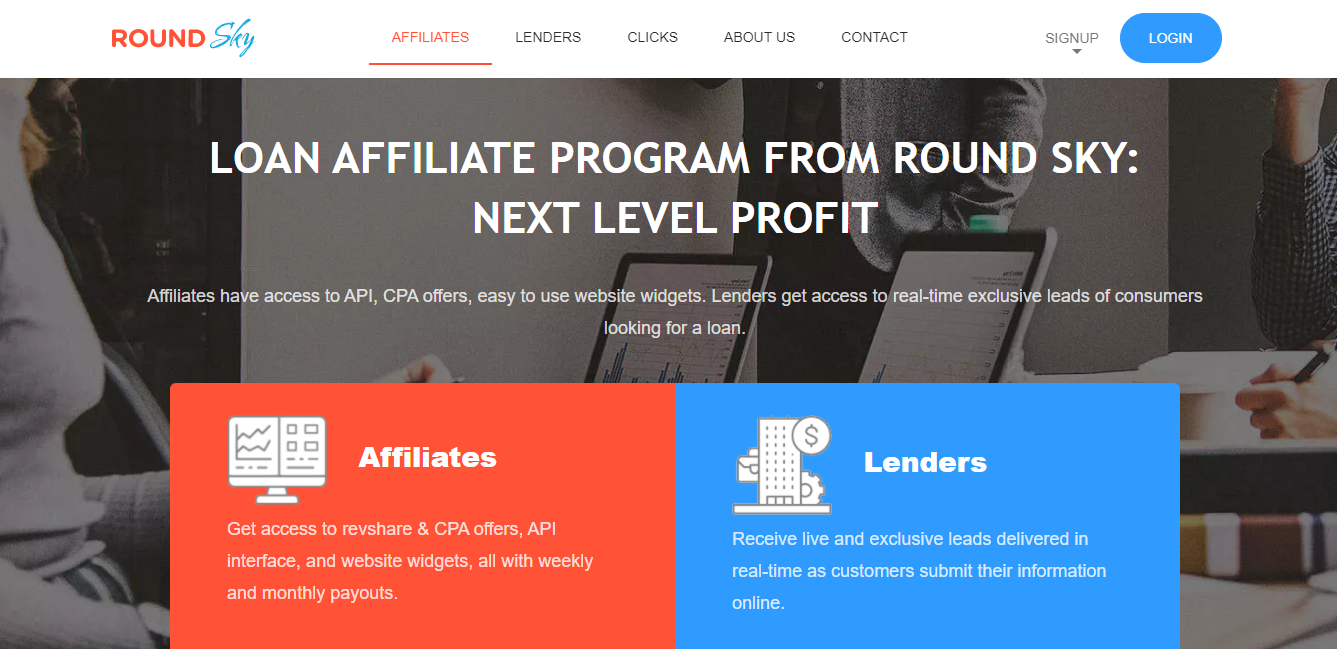 Round Sky personal loan affiliate programs screenshot