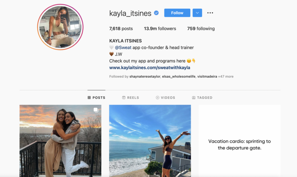Influencer Kayla Itsines, does a great job at maintaining her personal brand.