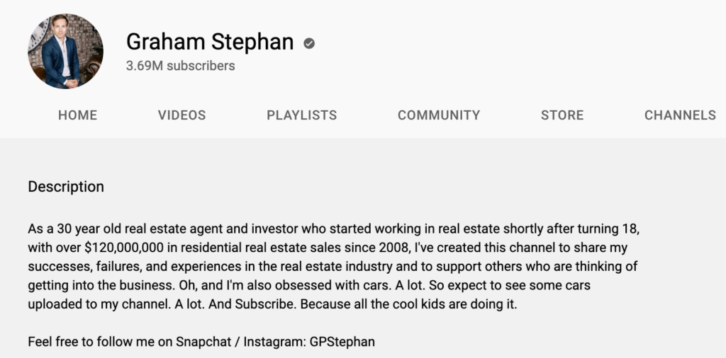 YouTube finance influencer, Graham Stephan, has a perfect bio.