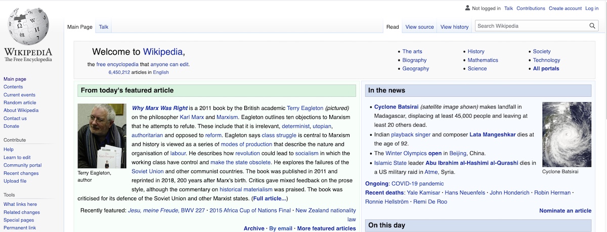 Wikipedia Landing page