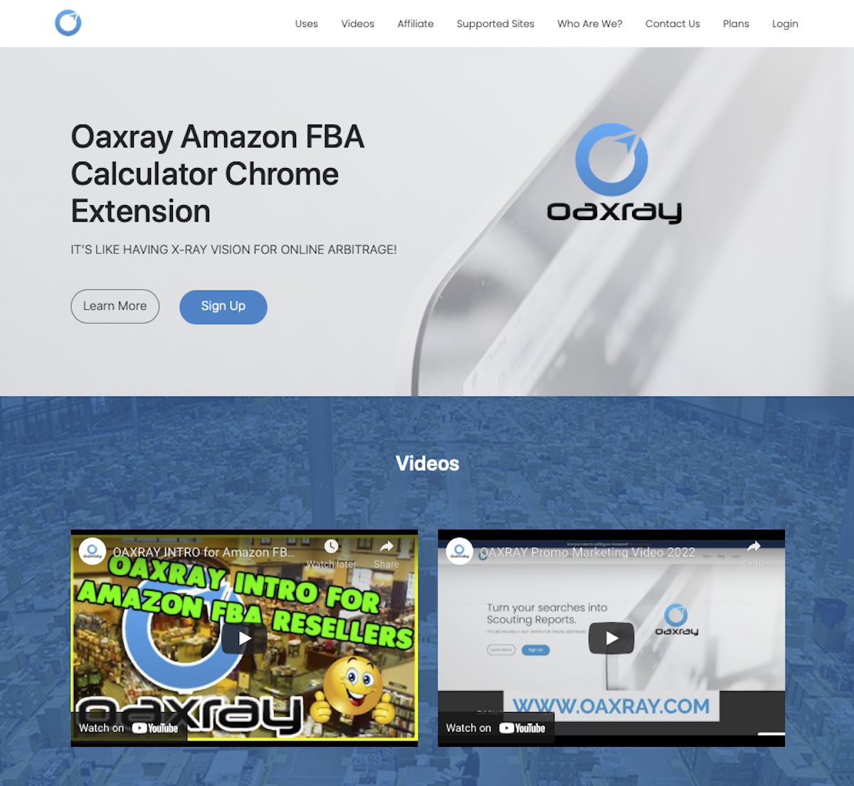 Oaxray landing page showing info about chrome extension