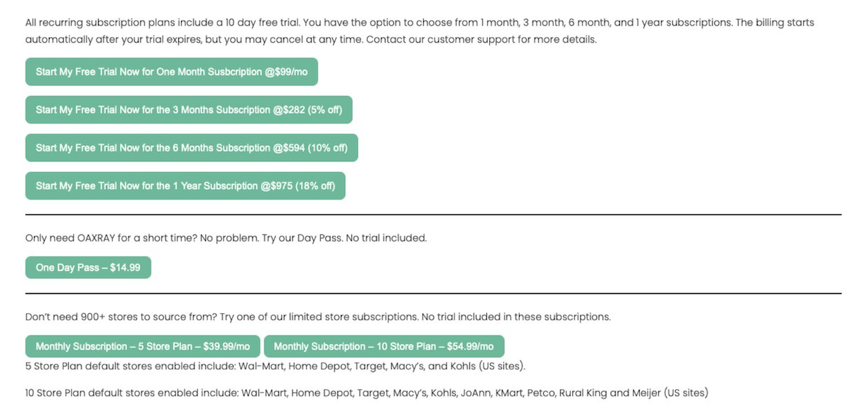 Oaxray pricing