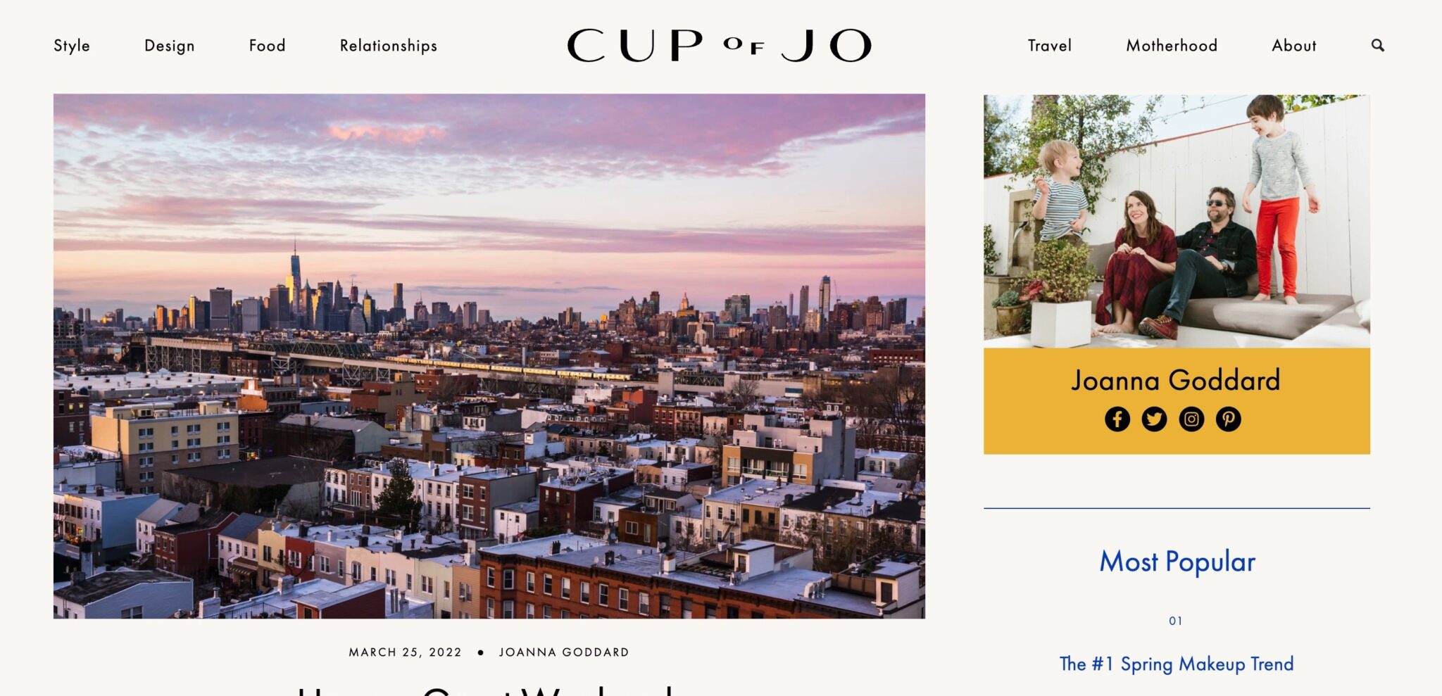 Cup of Jo Personal Blog Homepage