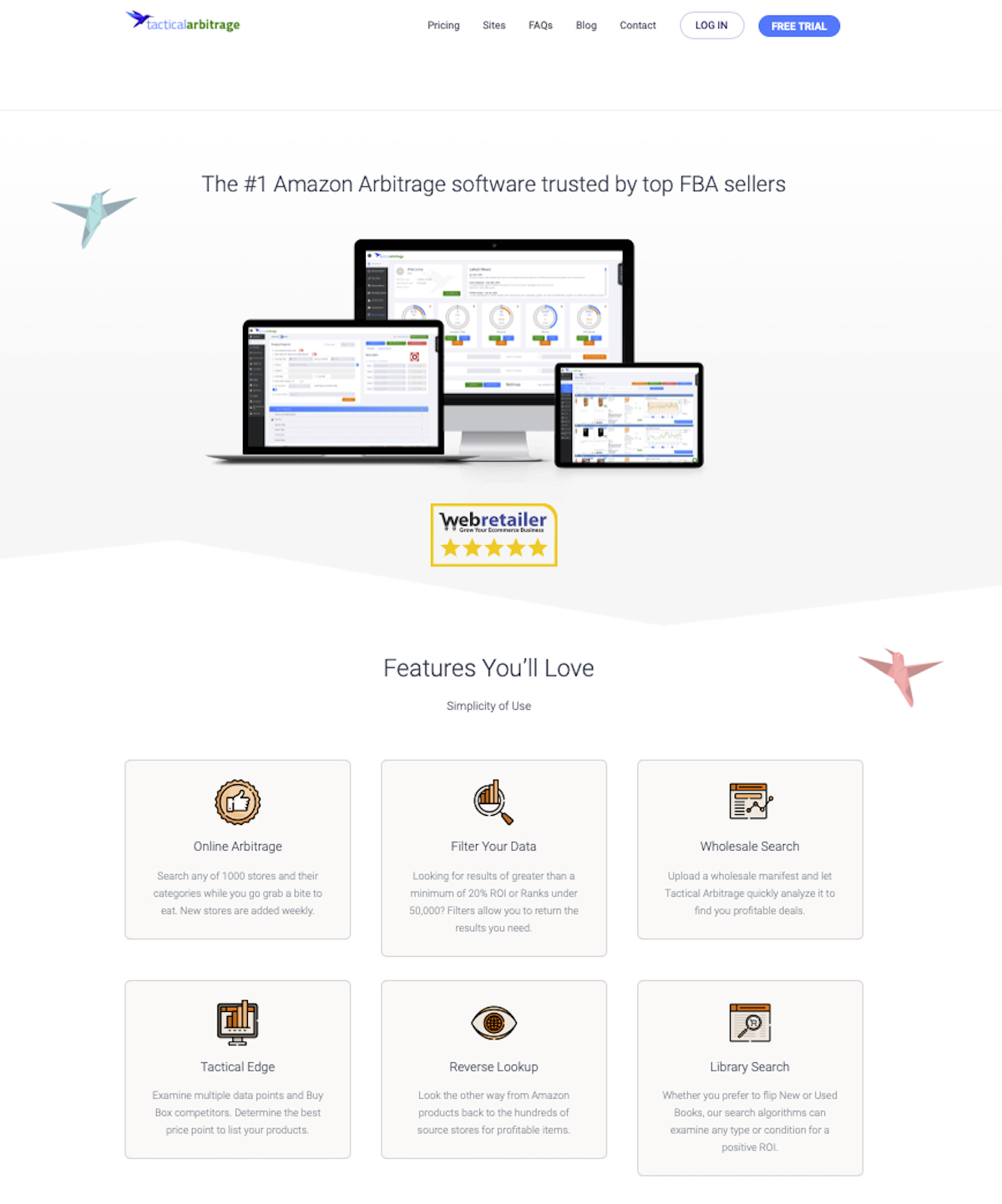 TA Landing page showing key features