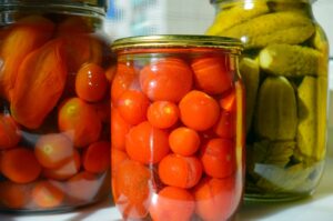 Pickled foods in jars.