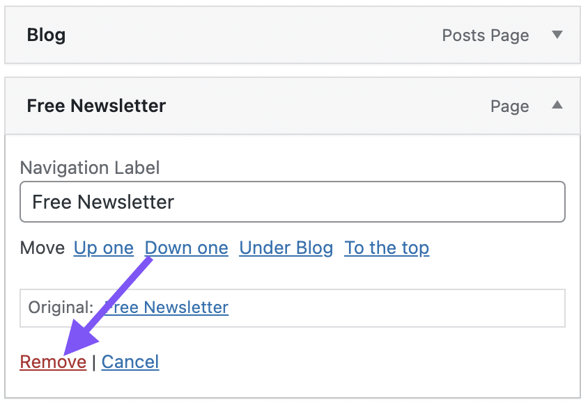 how to remove page from wordpress menu