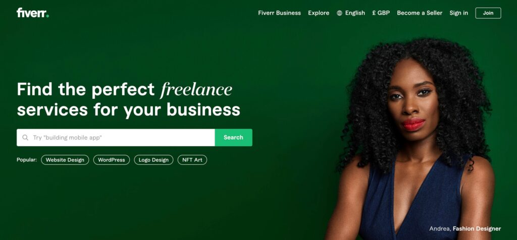 Screenshot of Fiverr Freelance Services Marketplace
