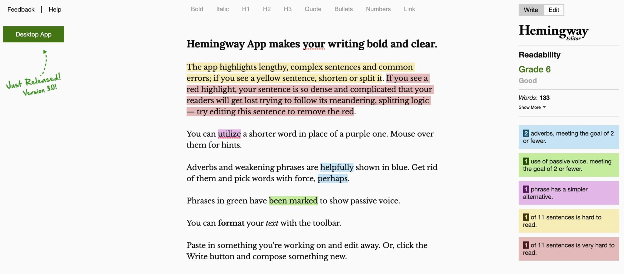 Screenshot of Hemingway Editor scaled