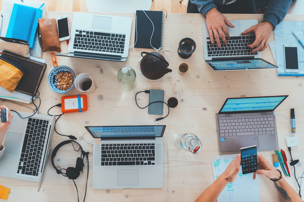 Top shot of people working