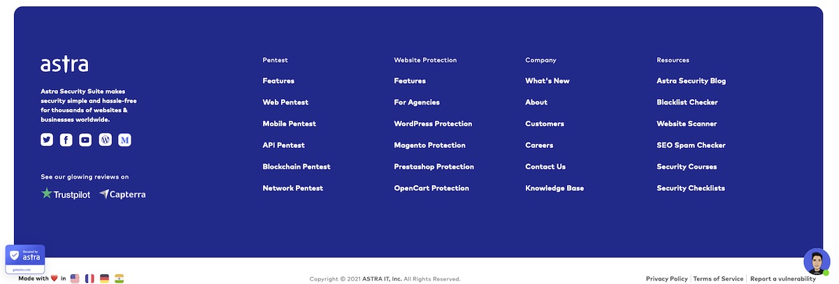 Astra Security footer