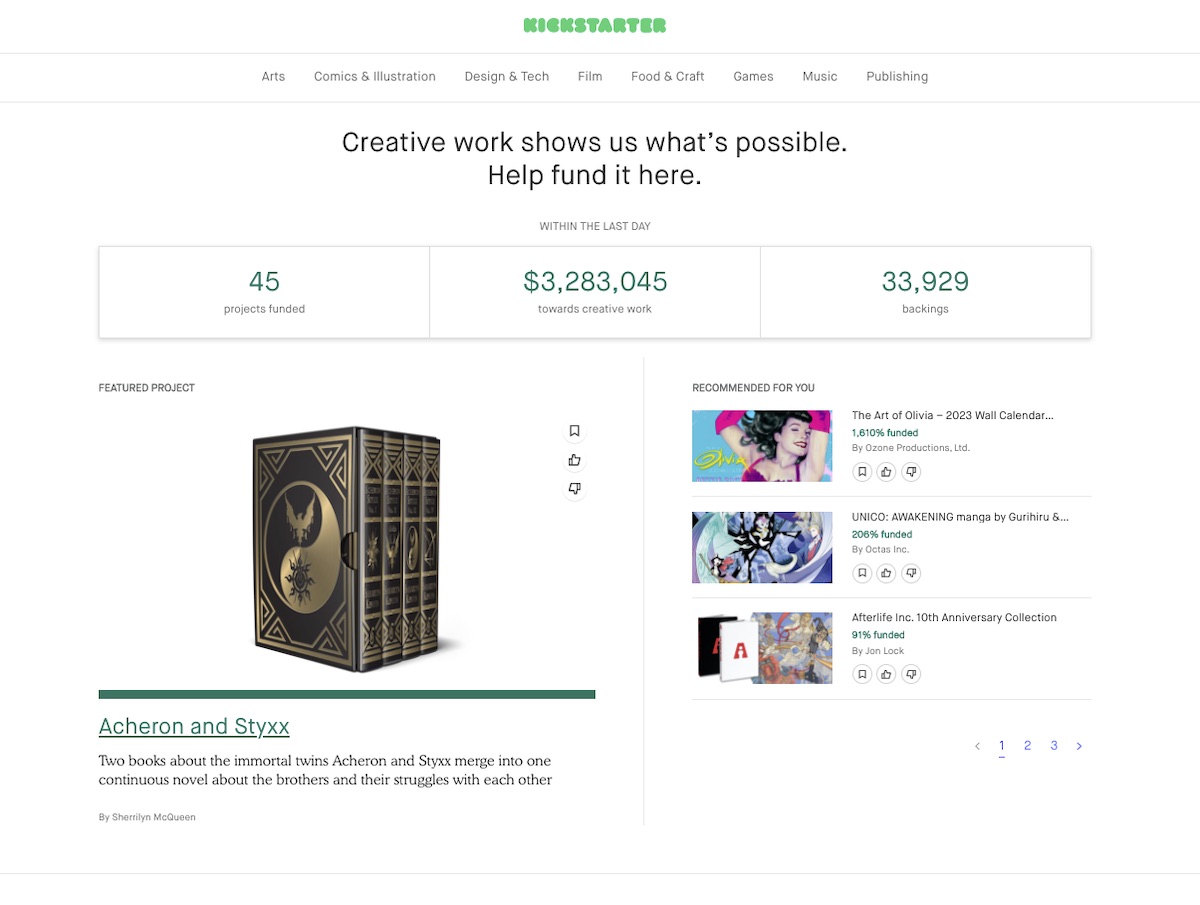 Kickstarter home page