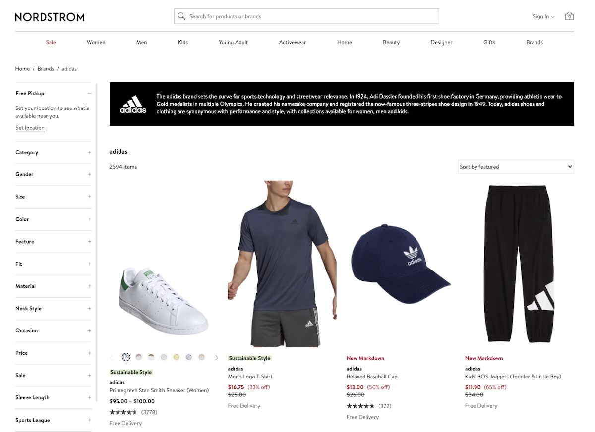 Nordstrom Adidas page