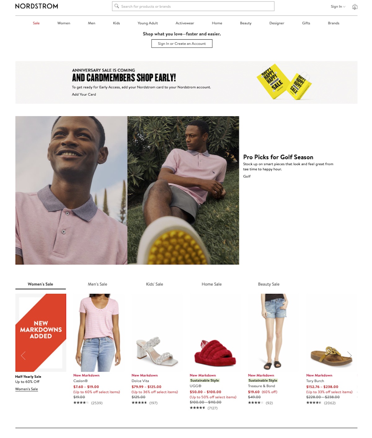Nordstrom home page