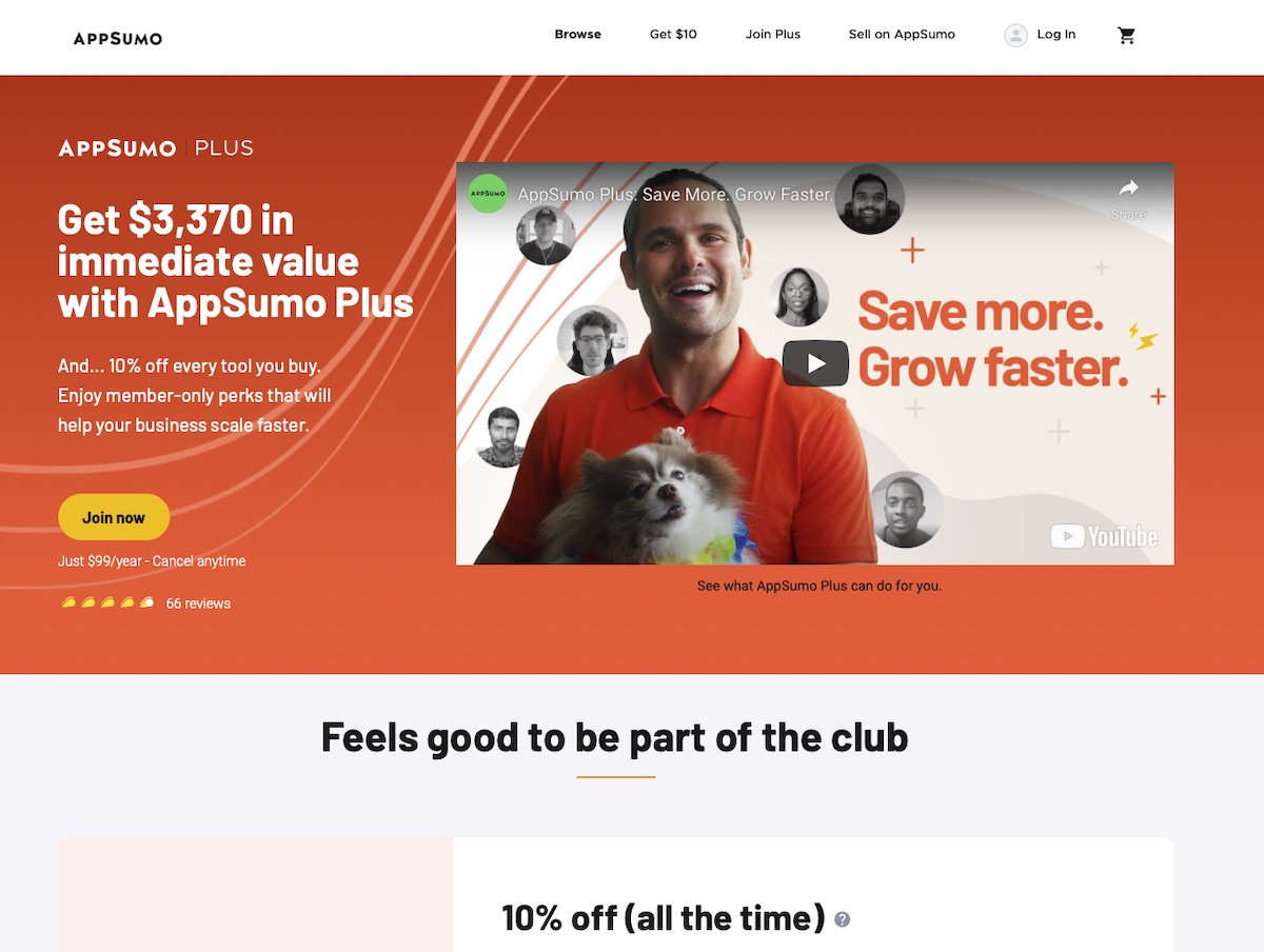 AppSumo Plus landing page