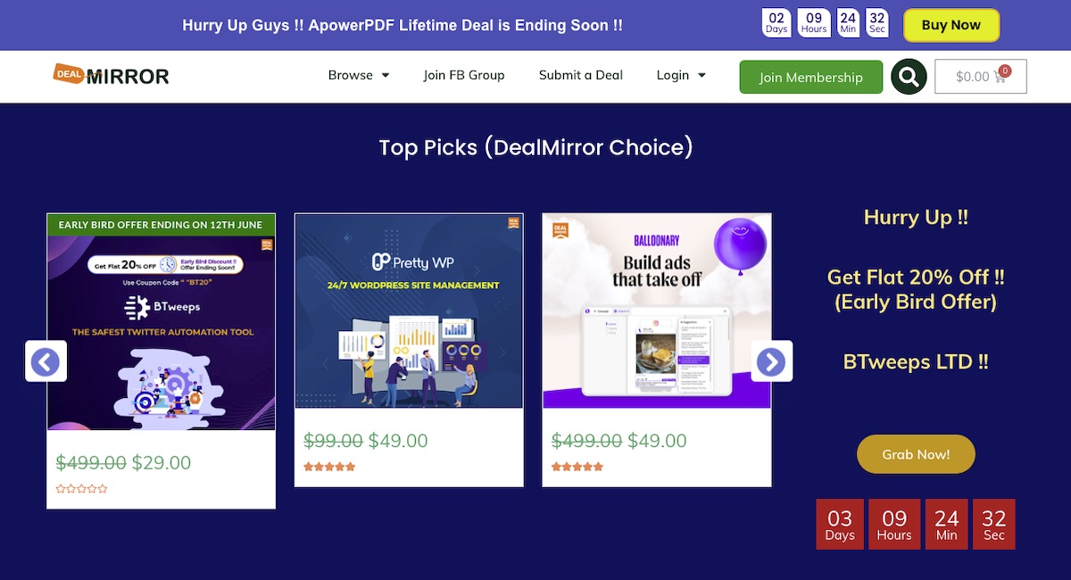 Deal Mirror Landing page