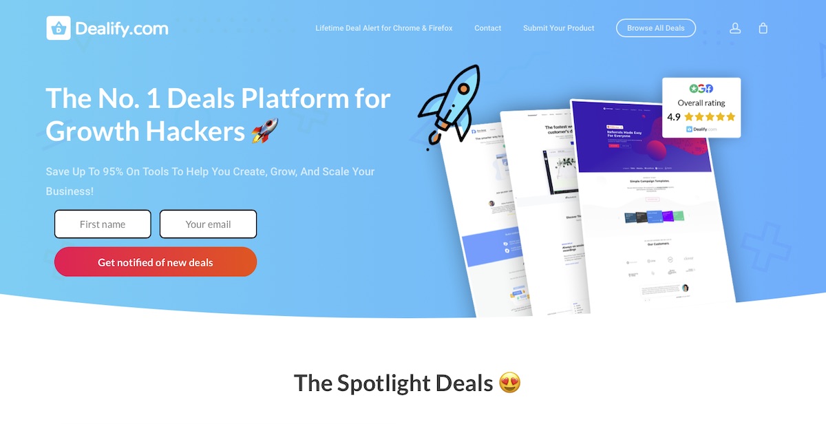 Dealify landing page