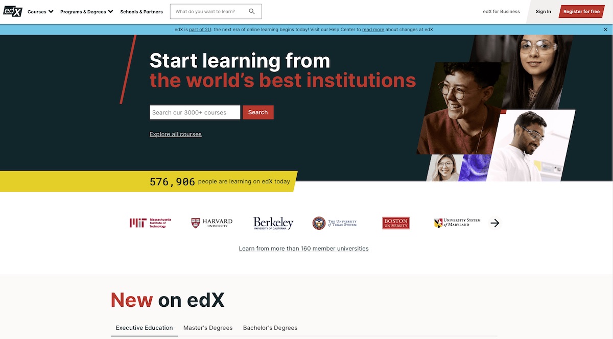 EdX landing page
