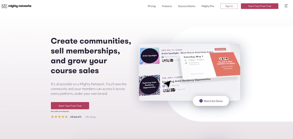 Mighty Networks landing page