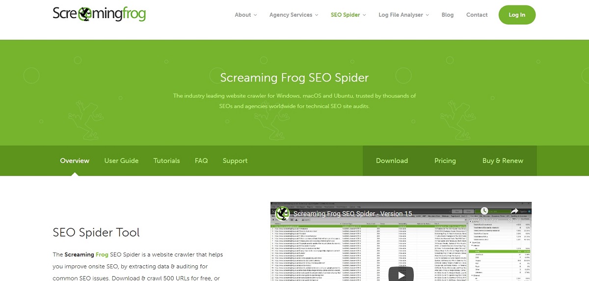 Screaming Frog landing page