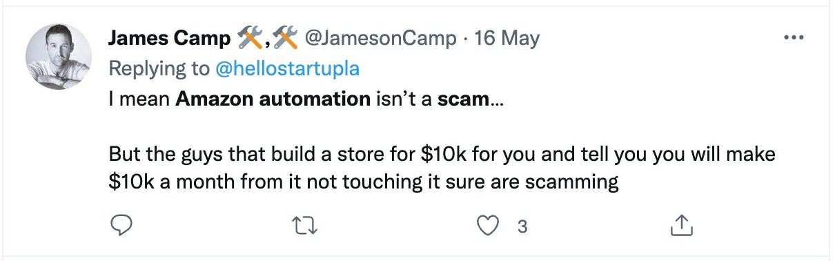 Users talking about the Amazon automation scam on Twitter