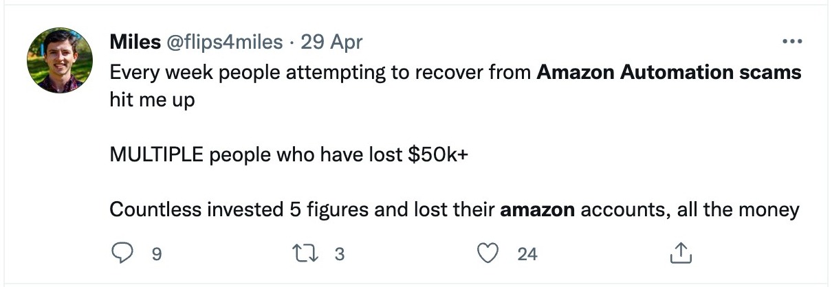 Users talking about the Amazon automation scam on Twitter