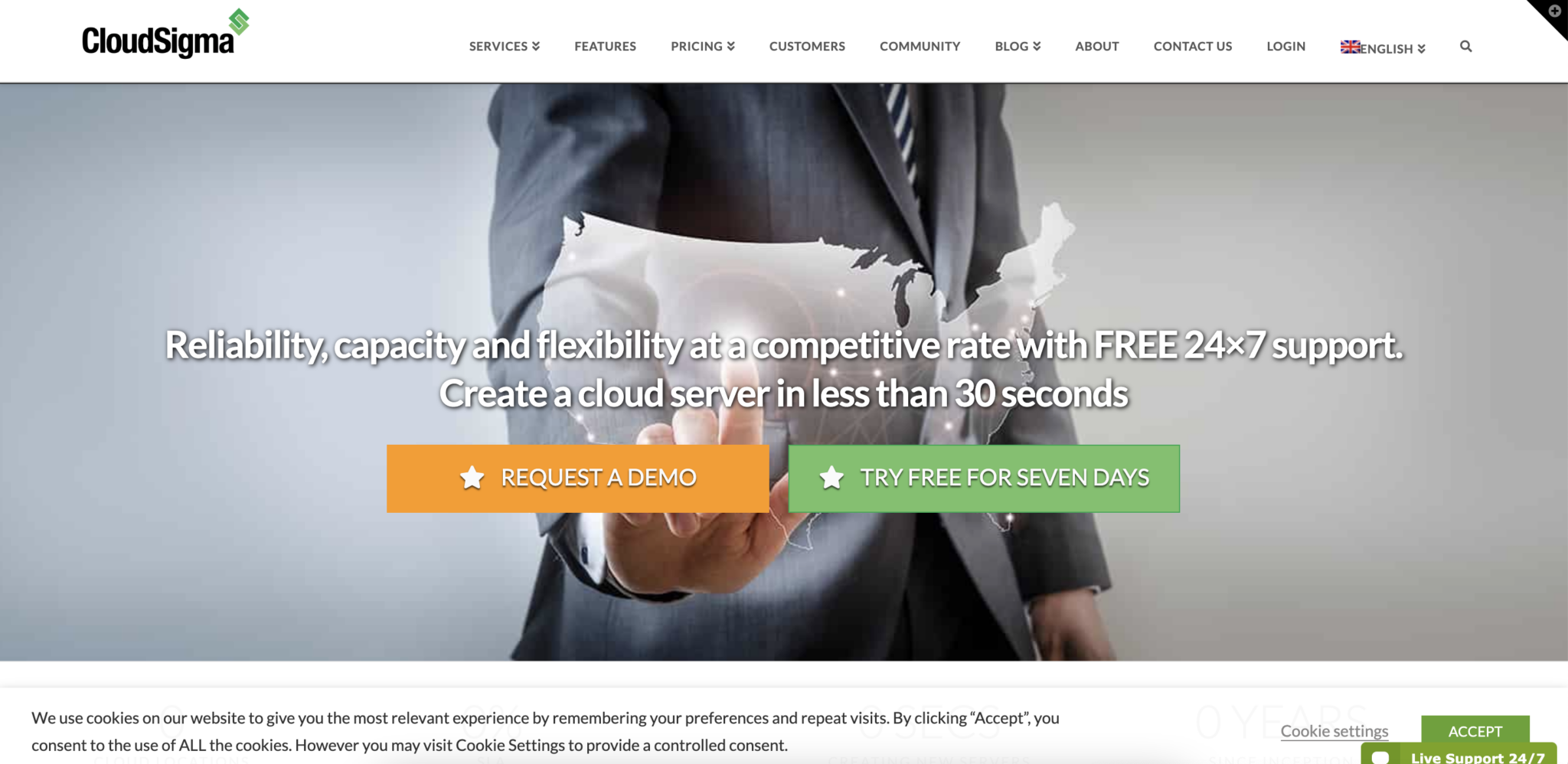 Screenshot of the Cloud Sigma homepage.