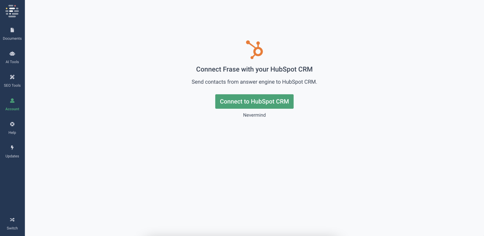 Screenshot of the Frase IO hubspot integration.