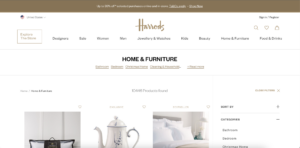 Screenshot of the Harrods home goods page.