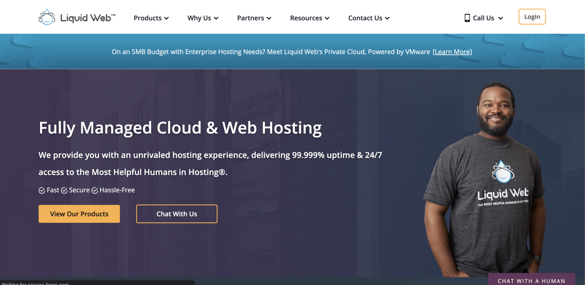 Screenshot of the Liquid Web Hosting homepage.