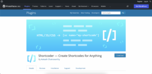 Screenshot of the Shortcoder plugin in the WordPress repository.