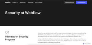 Screenshot of the Webflow security options page.