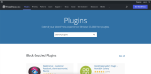 Wordpress vs webflow: Screenshot of the plugins page.